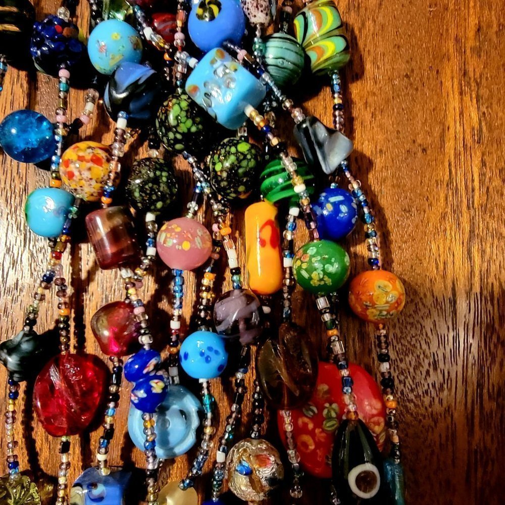 FABULOUS Vintage ITALIAN GLASS BEAD Triple Strand Necklace - Picture 6 of 8